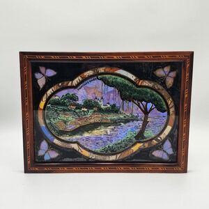 Vintage Brazilian Butterfly Wing Framed Teak Inlay Yacht Club Bahia Salvador